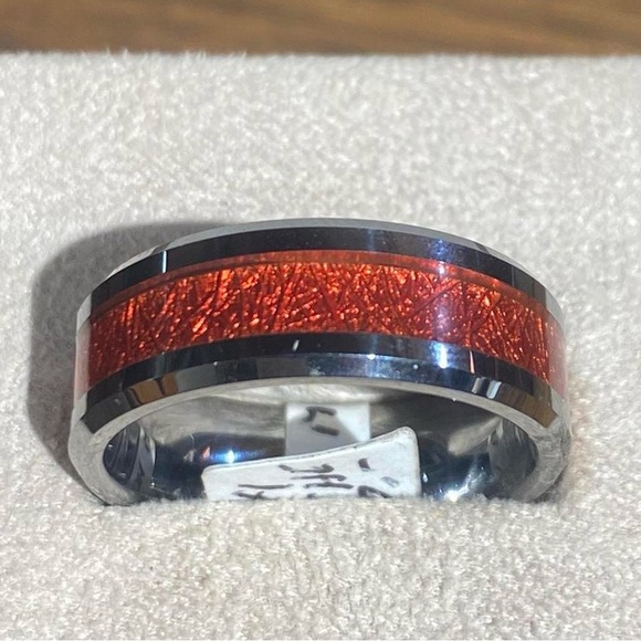 Mens ring tungsten wedding band with imitation meteorite